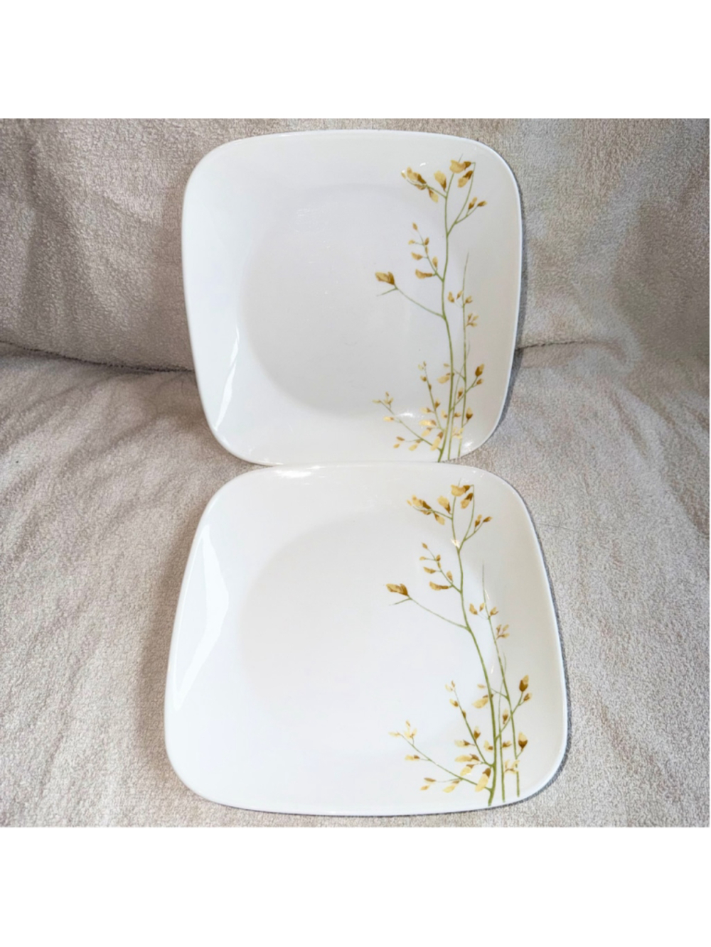 Vintage Corelle Vitrelle Forsythia KOBE 9" Square Luncheon Plate Floral Set/2